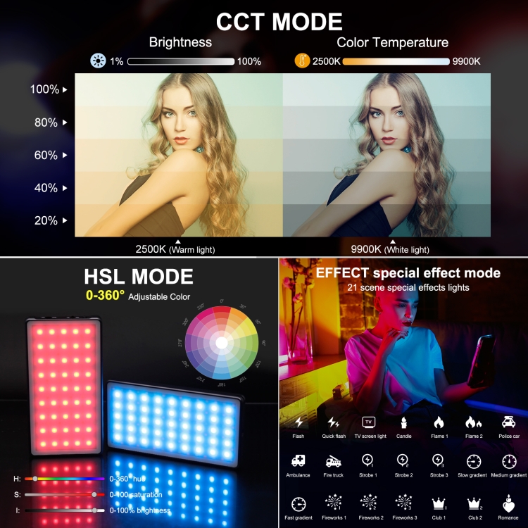 Puluz PU633 LED Full Color RGB Beauty Fill Light Pocket Vlogging Photography Light