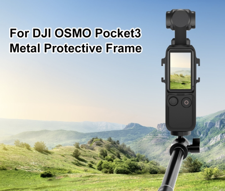 Puluz PU933B For DJI OSMO Pocket 3 PULUZ Metal Protection Frame Cage Adapter Bracket with Dual Cold Shoes (Black)