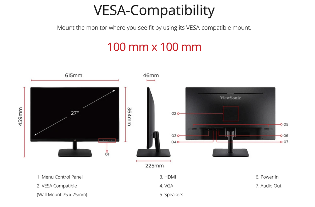 Viewsonic VA2732-mh 27” Full HD Monitor with Built-in speakers