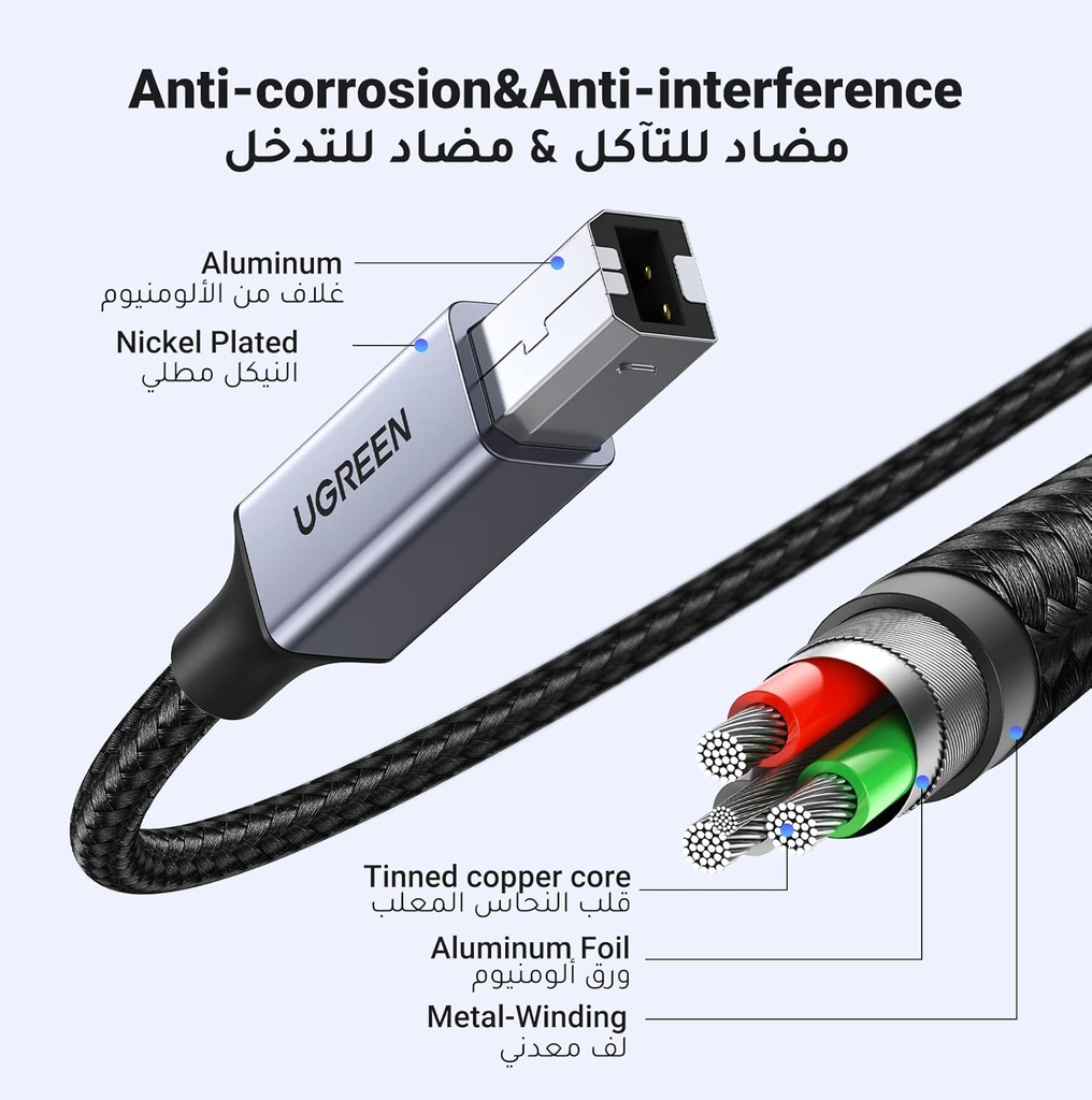 UGREEN USB-C TO USB-B CABLE BLACK 2M - 45106