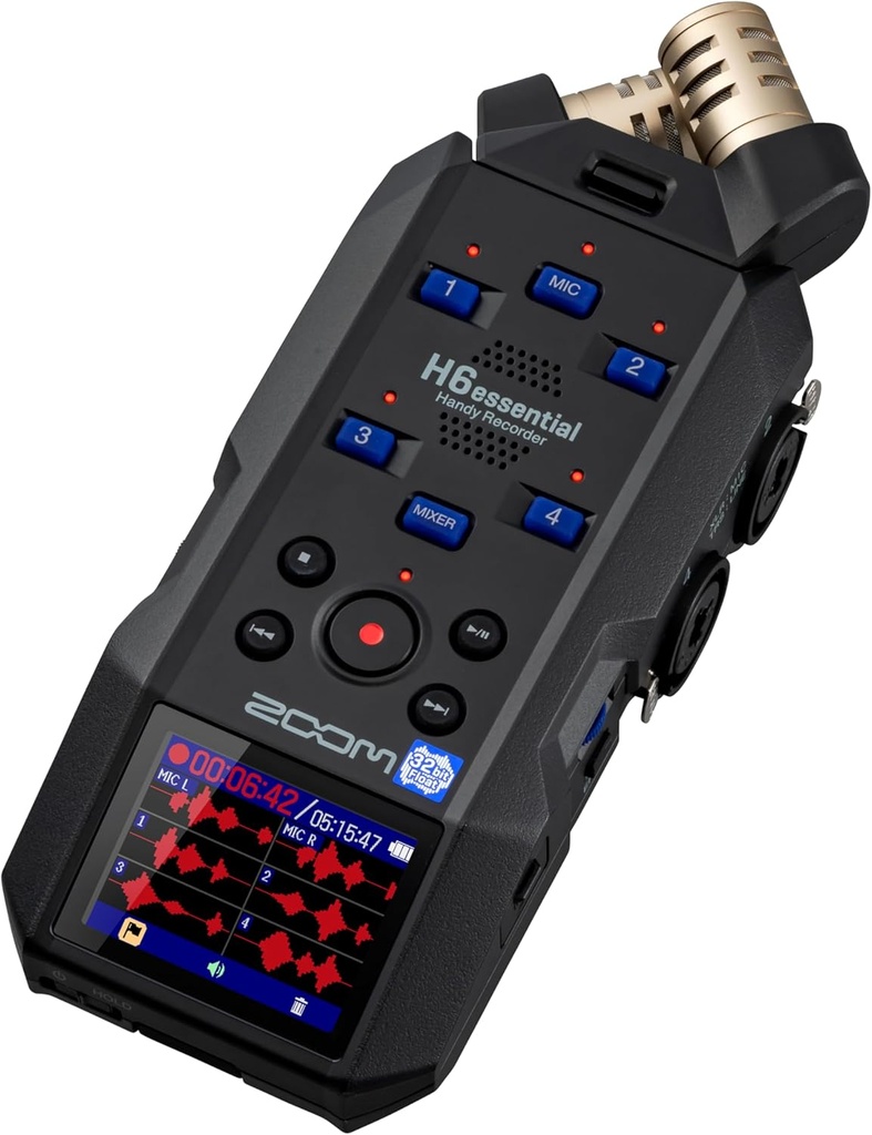 Zoom H6 essential with 32-Bit Float, Accessibility, 6-Track Portable Recorder, Stereo Microphones, 4 XLR/TRS Inputs
