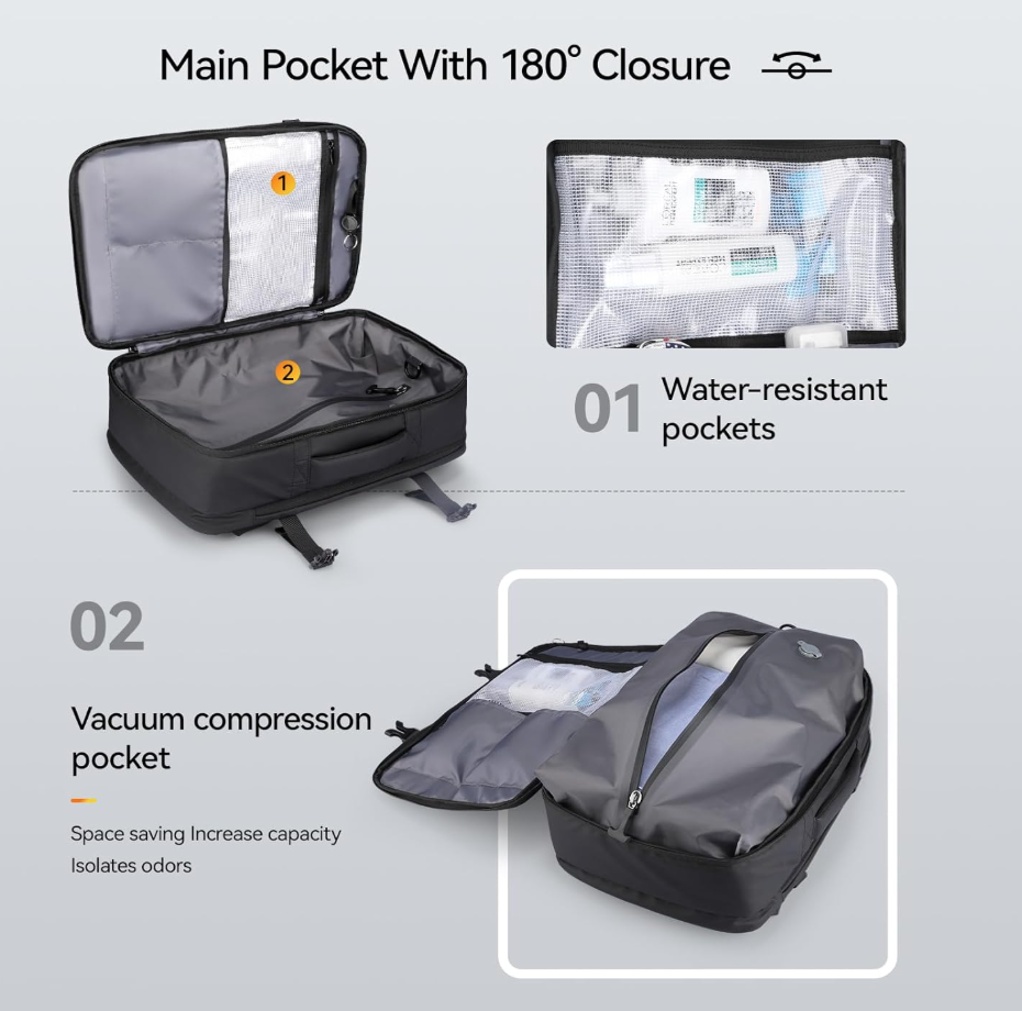 Mark Ryden Vacuum Compression Travel Backpack with Built-in Air Pump & Side Water Bottle Pocket | Lightweight Laptop Bag for Business, College, Camping | Expandable Airpack Design Saves Space 35L