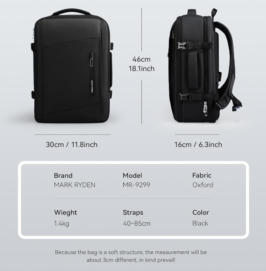 Mark Ryden Vacuum Compression Travel Backpack with Built-in Air Pump & Side Water Bottle Pocket | Lightweight Laptop Bag for Business, College, Camping | Expandable Airpack Design Saves Space 35L