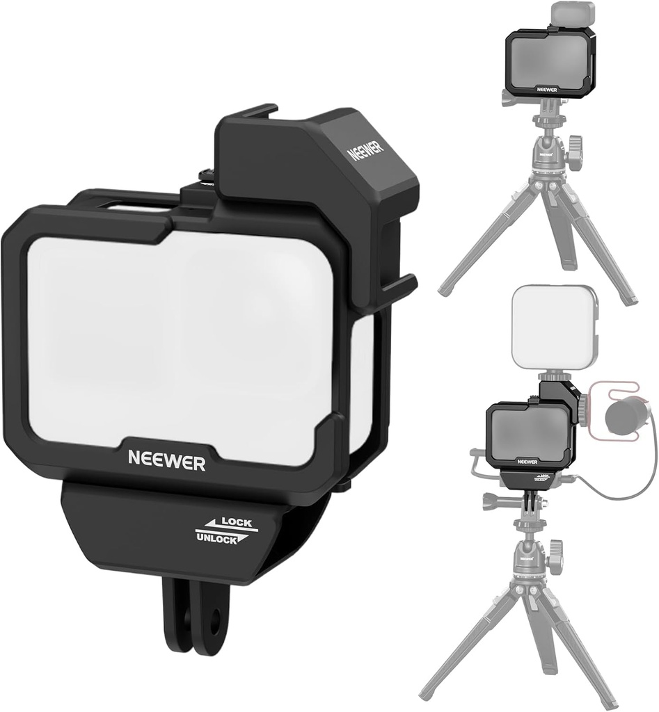 حامل قفص فيديو من Neewer متوافق مع GoPro Hero 13 و12 و11 و10 و9 – يدعم Light Mod وعدسة Max Lens Mod