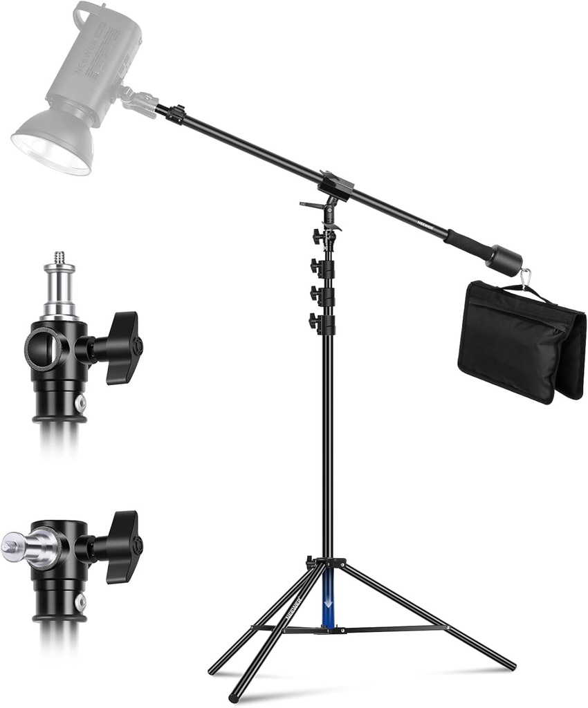 NEEWER Air Cushioned Aluminum Light Stand, 3m Adjustable Photography Stand with Boom Arm 90100462