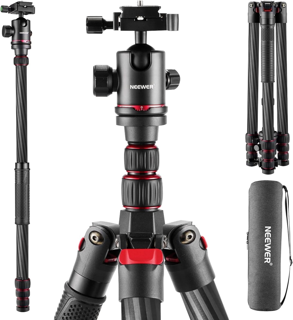 NEEWER Upgraded 200cm Carbon Fiber Camera Tripod Monopod with Telescopic 2 Section Center Axes 10101310