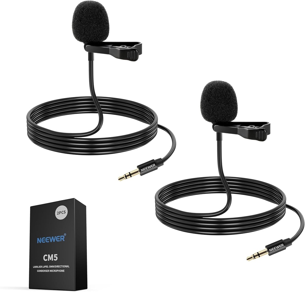 NEEWER 1.2M LAVALIER LAPEL 3.5MM TRS OMNIDIRECTIONAL CONDENSER MICROPHONE 2PACK 21000069