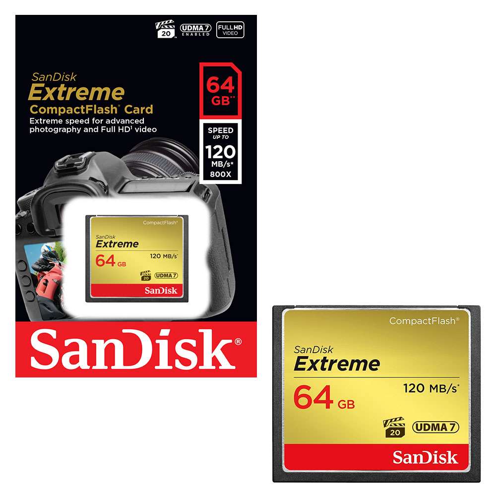 بطاقة ذاكرة SanDisk Extreme CF ‎64‎ جيجابايت ‎120MB/s‎ ‎800x UDMA 7‎