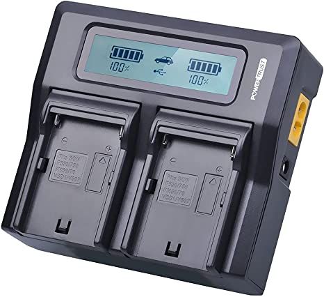 شاحن مزدوج سريع بشاشة LCD PowerTrust لبطاريات سوني NP-F970 / NP-F960 / NP-F750 وغيرها