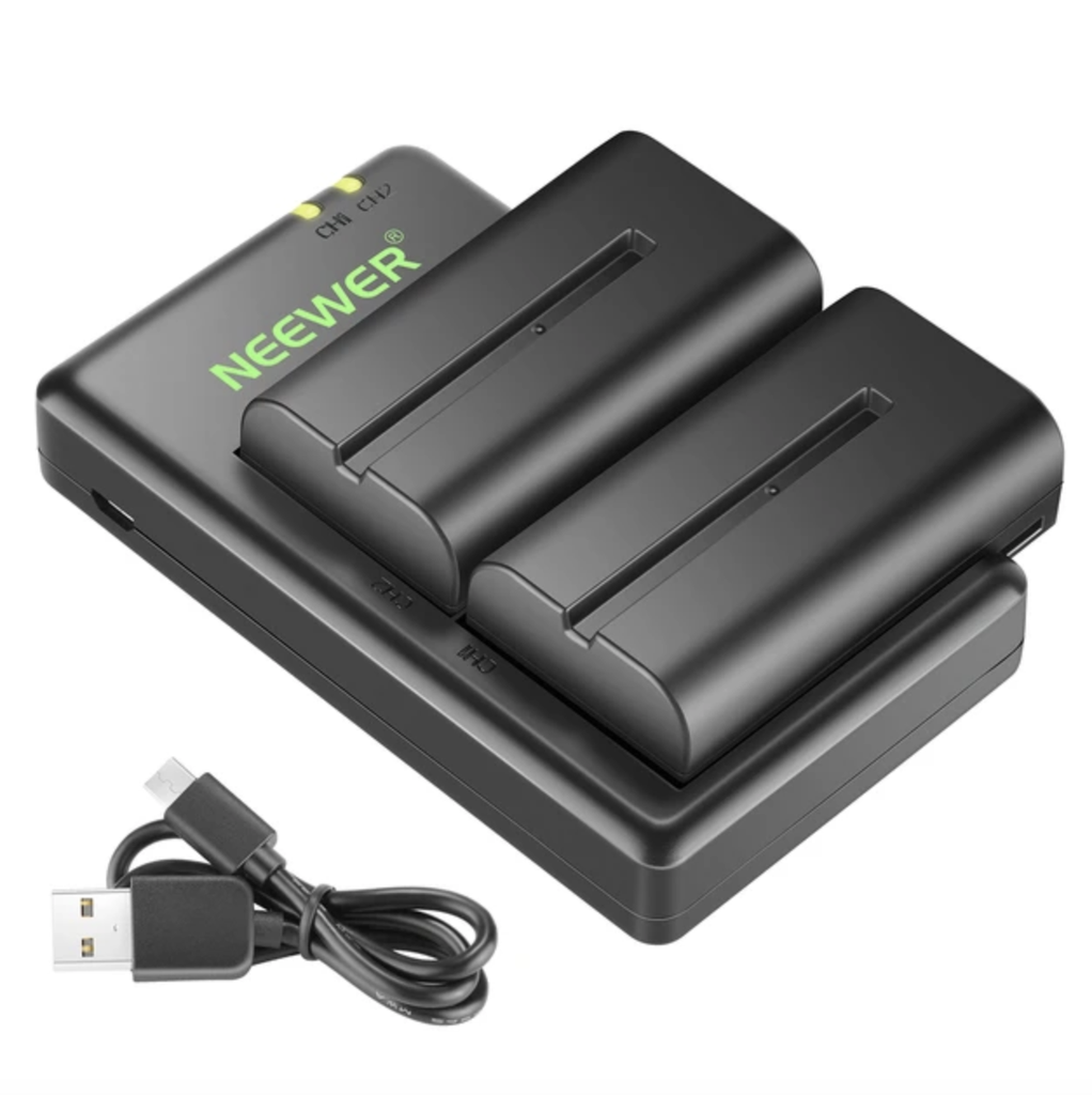 Neewer NP-F550 Battery Charger Set(Includes two 2600mAh replacement batteries with dual charger featuring Micro USB and Type-C input)