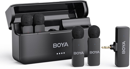 ميكروفونات BOYA BY-V4 اللاسلكية للكاميرات وكاميرات DSLR وكاميرات الفيديو، مع علبة شحن