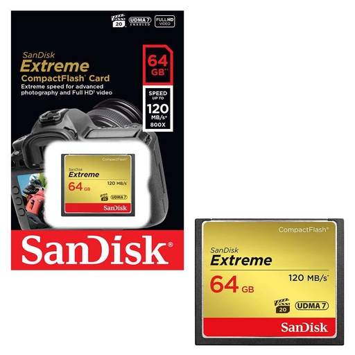 بطاقة ذاكرة SanDisk Extreme CF ‎64‎ جيجابايت ‎120MB/s‎ ‎800x UDMA 7‎