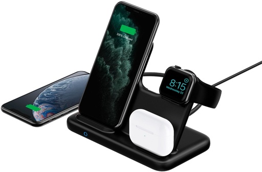محطة شحن لاسلكية 4 في 1، قاعدة شحن سريع لهواتف iPhone، Apple Watch، AirPods
