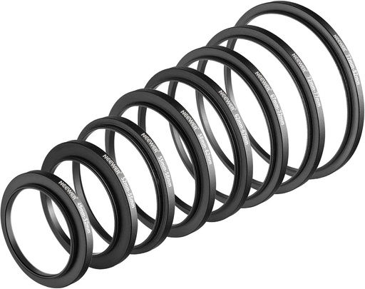 Neewer® 8 Pieces Step-up Filter Adapter Ring Set Made of Premium Anodized Aluminum, includes: 49-52mm, 52-55mm, 55-58mm, 58-62mm, 62-67mm, 67-72mm, 72-77mm, 77-82mm-Black